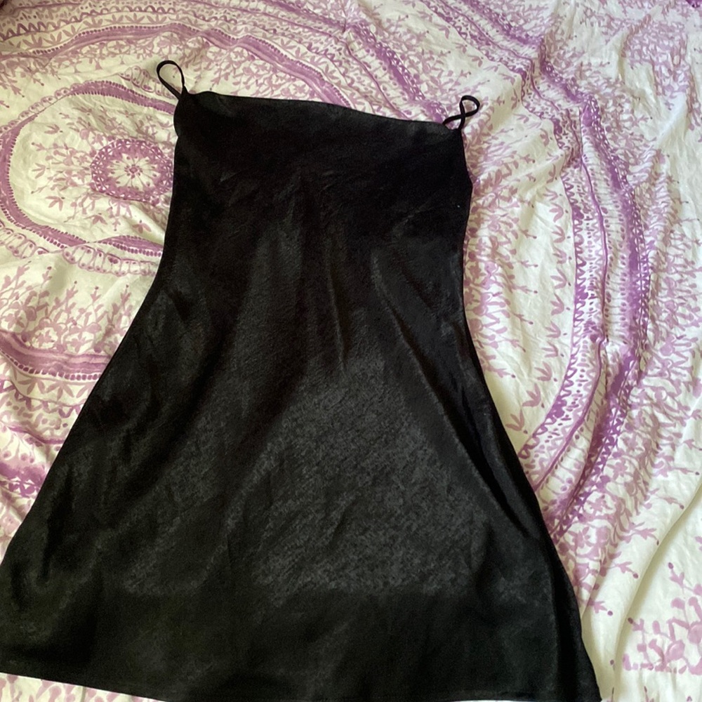 Black cowl-neck slip dress